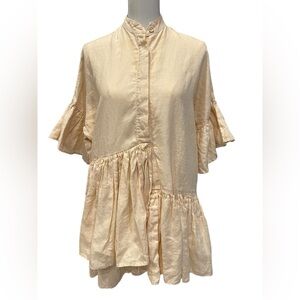 Morton Mac Tilda 100% Linen Ruffle Mini Dress one size petite